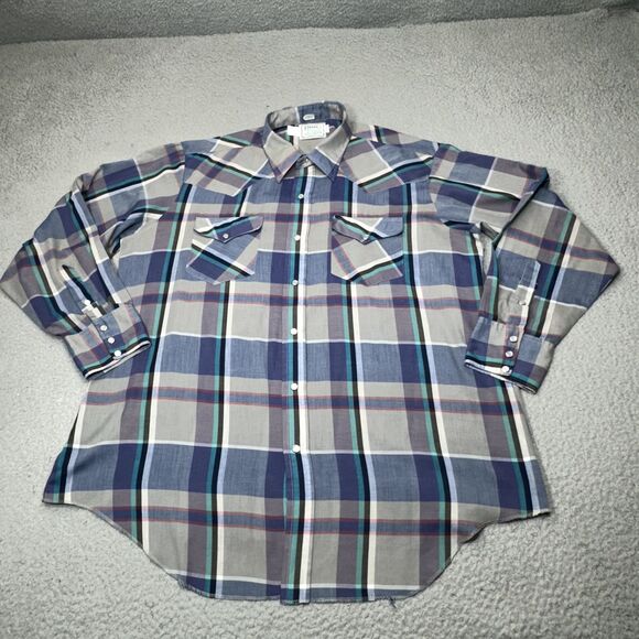 Vintage H Bar C Shirt Men 17.5 Western Pearl Snap Long Tail Rancher Cowboy - Picture 4 of 16